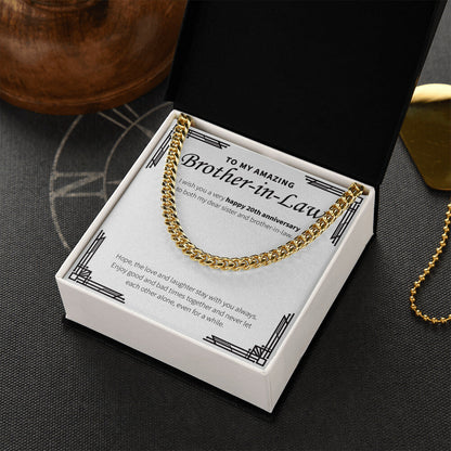 "Love Stays With You" Amazing Brother In Law 20th Wedding Anniversary Necklace Gift From Sister-In-Law Brother-In-Law Cuban Link Chain Jewelry Box