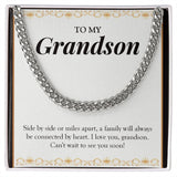 "Always Connected By Heart" Long-Distance Grandson Necklace Gift From Grandma Grandpa Cuban Link Chain Jewelry Box Birthday Christmas Thanksgiving New Year