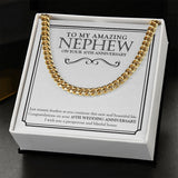 "Prosperous And Blissful" Amazing Nephew 10th Wedding Anniversary Necklace Gift Cuban Link Chain Jewelry Box