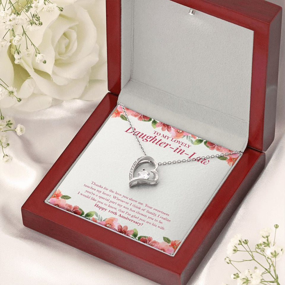 "You Are A Special Part" Lovely Daughter In Law 10th Wedding Anniversary Necklace Gift From Mother-In-Law Father-In-Law Forever Love Pendant Jewelry Box