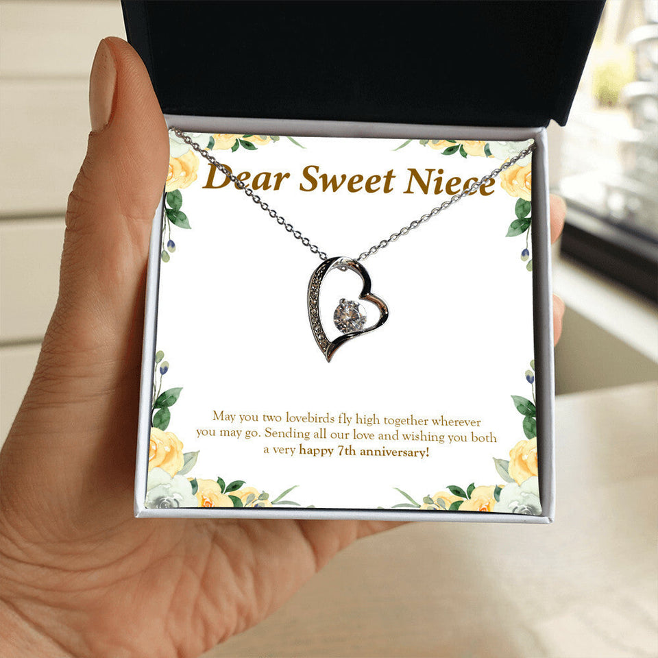 "May You Two Fly High" Sweet Niece 7th Wedding Anniversary Necklace Gift From Uncle Aunt Forever Love Pendant Jewelry Box