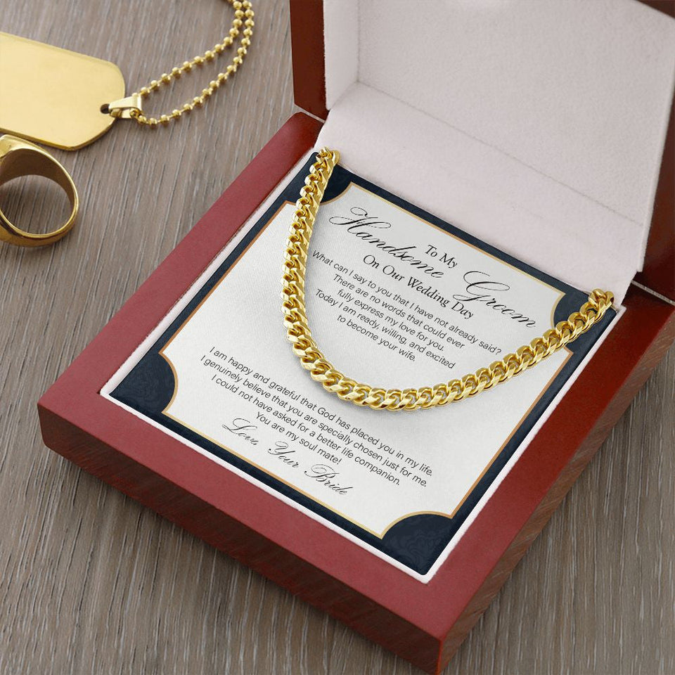 "Specially Chosen" Handsome Groom Wedding Day Necklace Gift From Bride Cuban Link Chain Jewelry Box