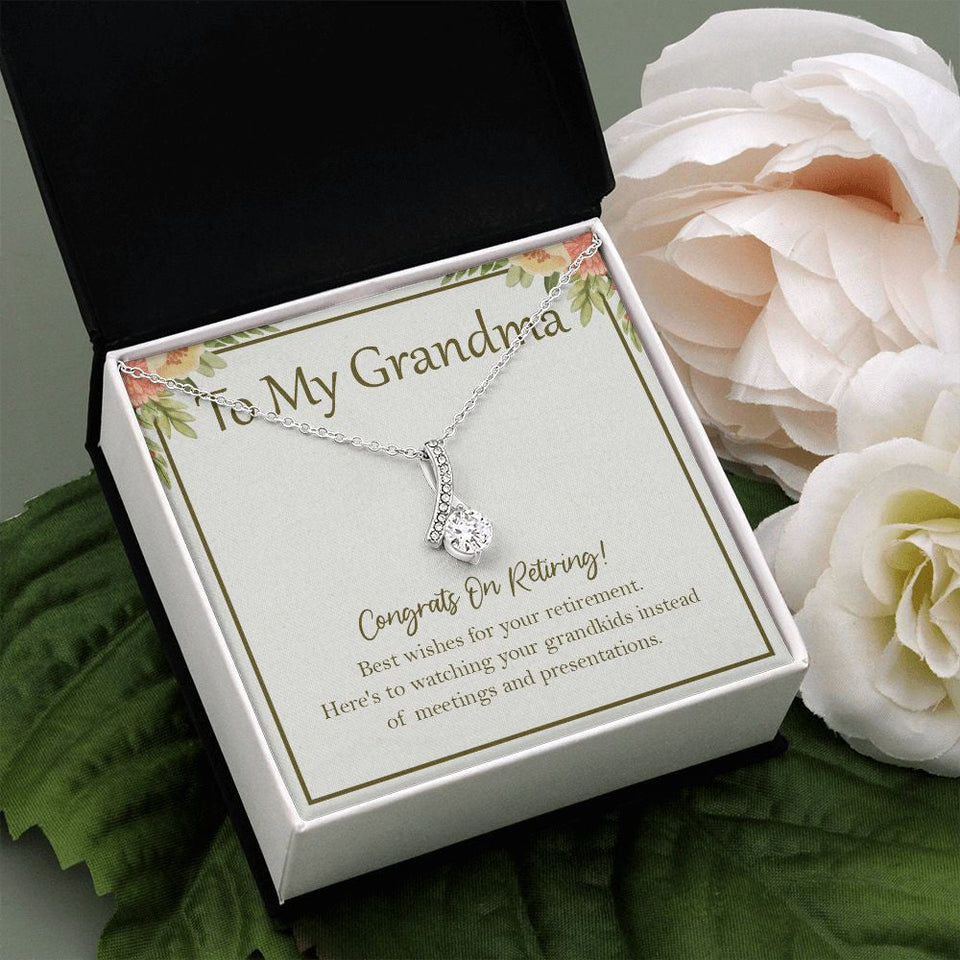 "Meetings And Presentations" Grandma Retirement Necklace Gift From Granddaughter Grandson Grandkids Alluring Beauty Pendant Jewelry Box