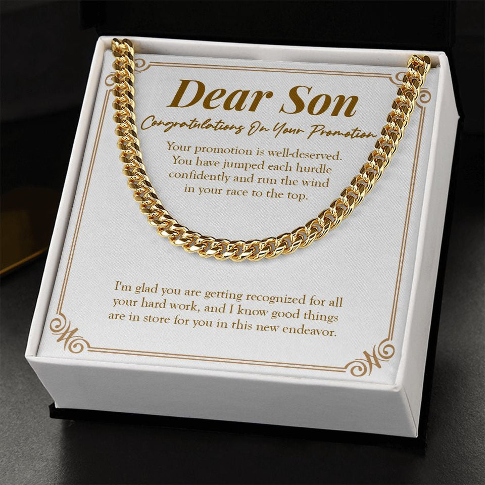 "Jumped Each Hurdle Confidently" Son Job Promotion Necklace Gift From Mom Dad Cuban Link Chain Jewelry Box