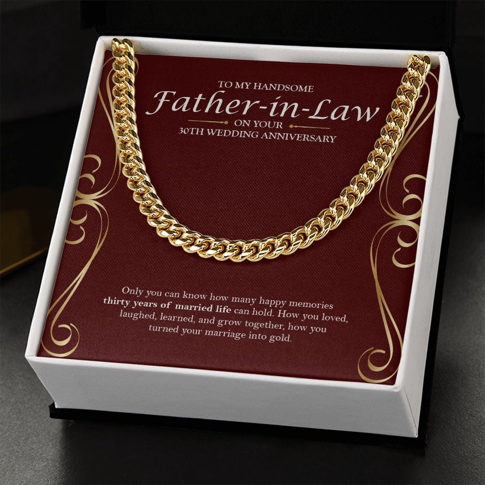 "Thirty Years Of Memories" Handsome Father In Law 30th Wedding Anniversary Necklace Gift From Son-In-Law Daughter-In-Law Cuban Link Chain Jewelry Box