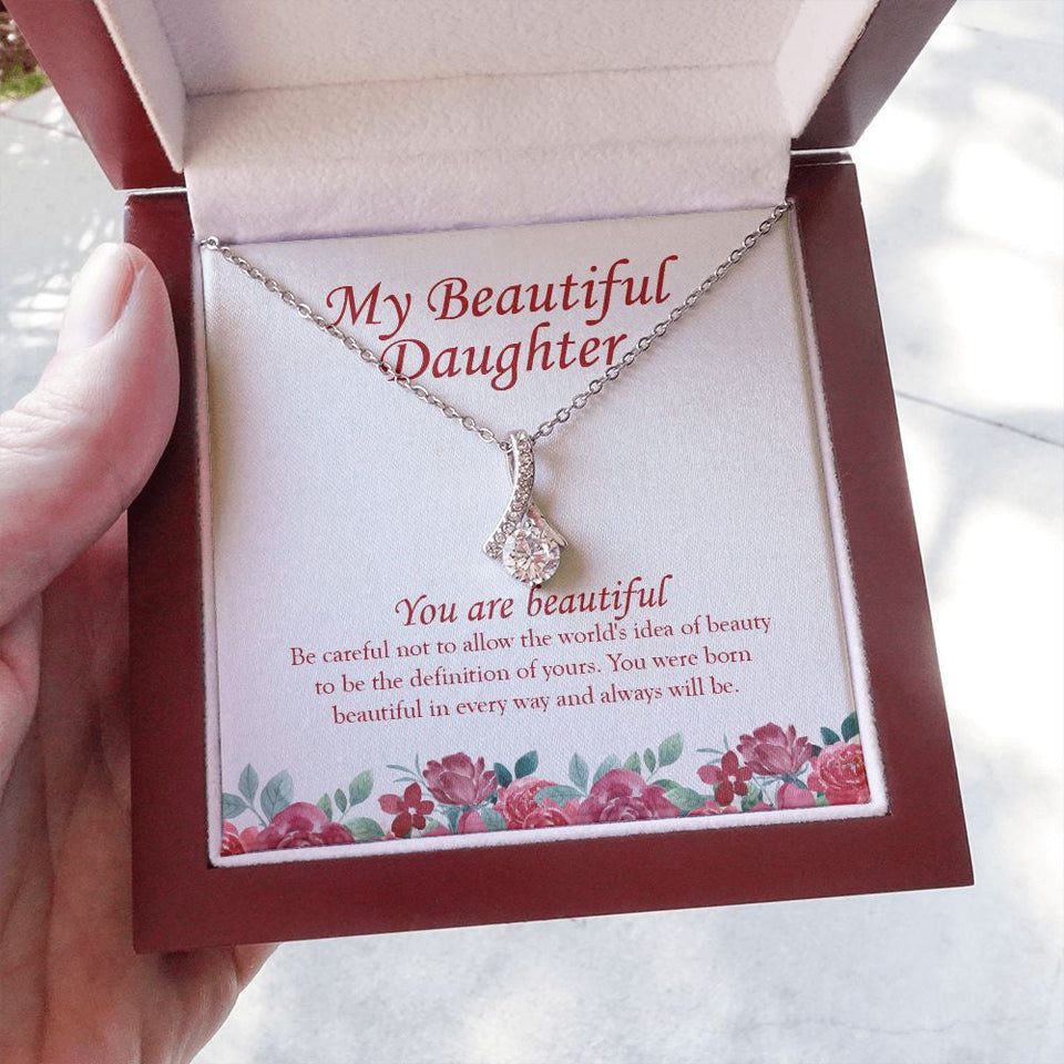 "You Are Beautiful" Beautiful Daughter Necklace Gift From Mom Dad Parents Alluring Beauty Pendant Jewelry Box Christmas Birthday New Year Valentines