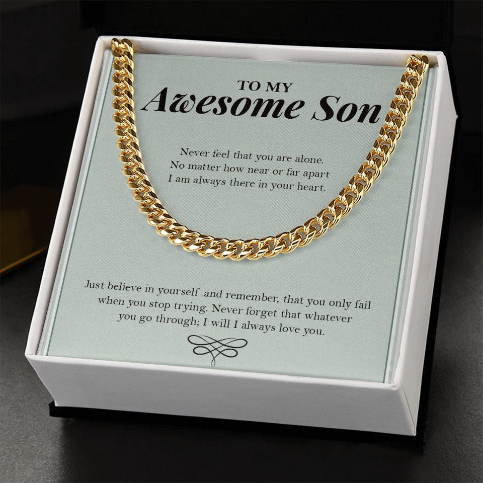 "Always Loved You" Awesome Son Necklace Gift From Mom Dad Cuban Link Chain Jewelry Box Birthday Graduation Thanksgiving Christmas