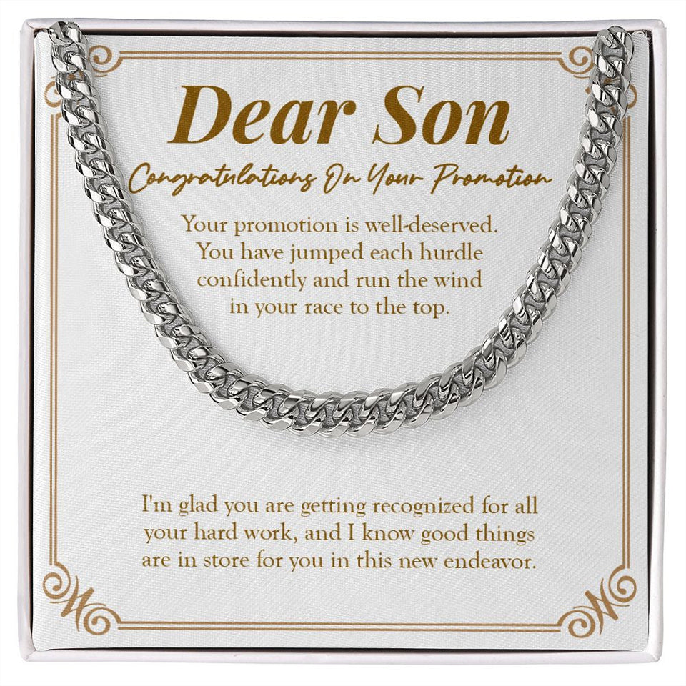 "Jumped Each Hurdle Confidently" Son Job Promotion Necklace Gift From Mom Dad Cuban Link Chain Jewelry Box