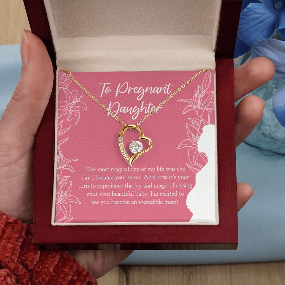 "Most Magical Day Of Your Life" Pregnant Daughter Necklace Gift From Mom Dad Forever Love Pendant Jewelry Box Baby Shower