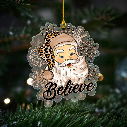 Christmas Leopard Hat Santa Believe Ornament