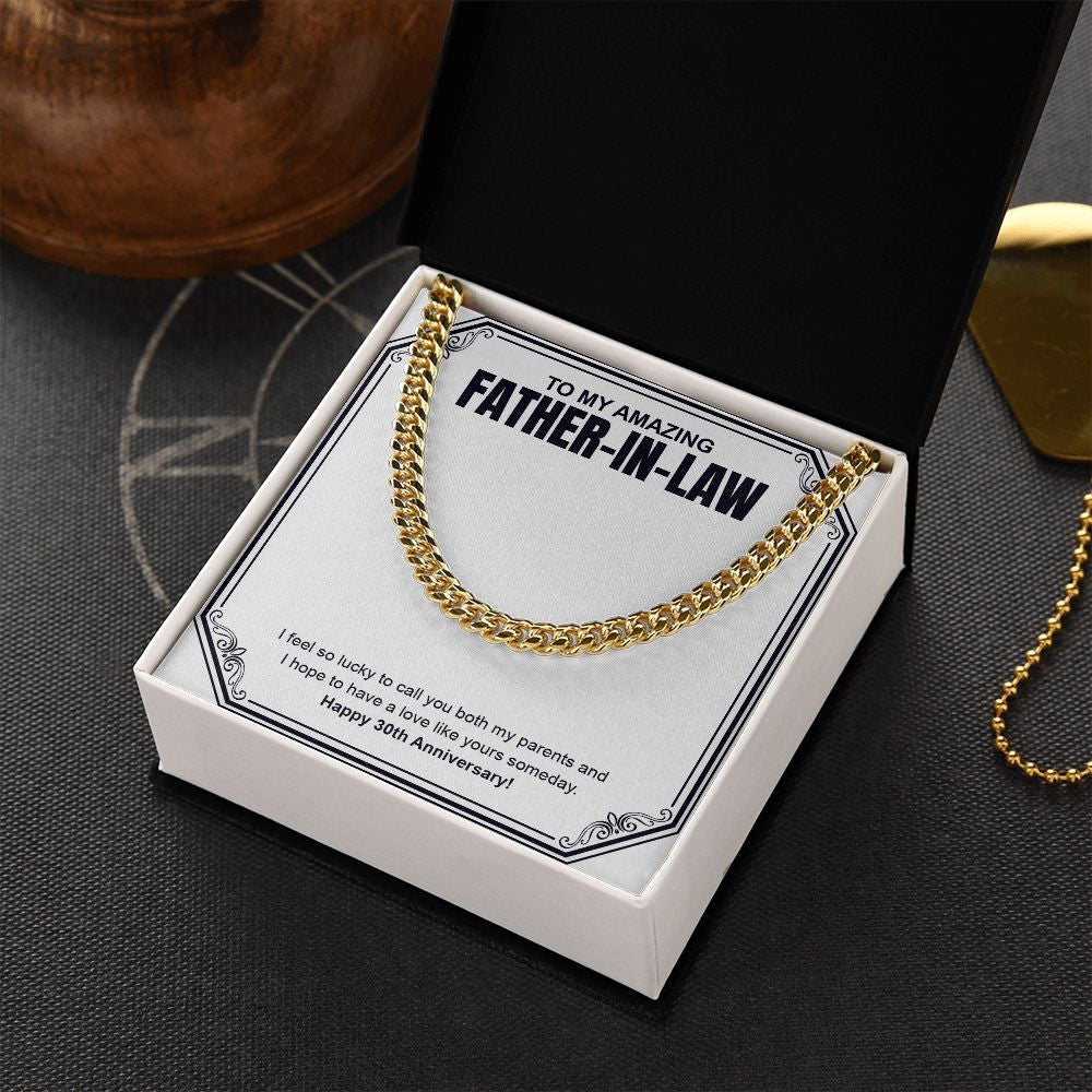 "I Feel So Lucky" Amazing Father In Law 30th Wedding Anniversary Necklace Gift From Daughter-In-Law Son-In-Law Cuban Link Chain Jewelry Box