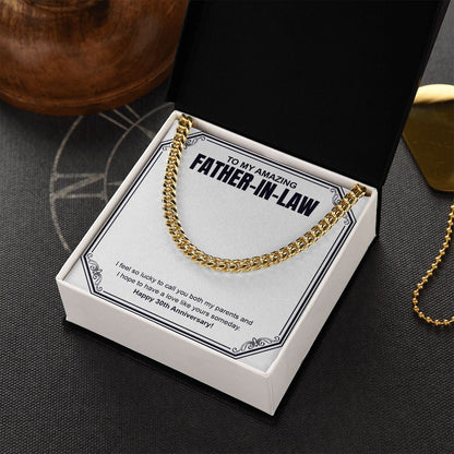 "I Feel So Lucky" Amazing Father In Law 30th Wedding Anniversary Necklace Gift From Daughter-In-Law Son-In-Law Cuban Link Chain Jewelry Box