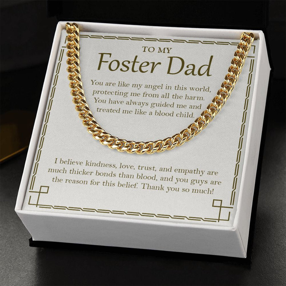 "Thicker Bonds Than Blood" Foster Dad Necklace Gift From Son Daughter Cuban Link Chain Jewelry Box Birthday Christmas Thanksgiving Valentines