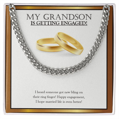 "Bling On The Finger" Grandson Engagement Necklace Gift From Grandma Grandpa Grandparents Cuban Link Chain Jewelry Box