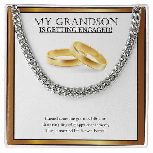 "Bling On The Finger" Grandson Engagement Necklace Gift From Grandma Grandpa Grandparents Cuban Link Chain Jewelry Box