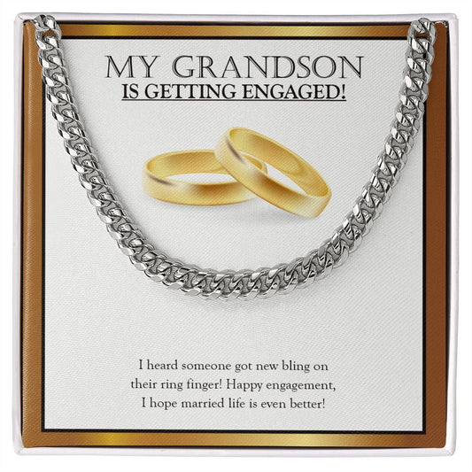 "Bling On The Finger" Grandson Engagement Necklace Gift From Grandma Grandpa Grandparents Cuban Link Chain Jewelry Box
