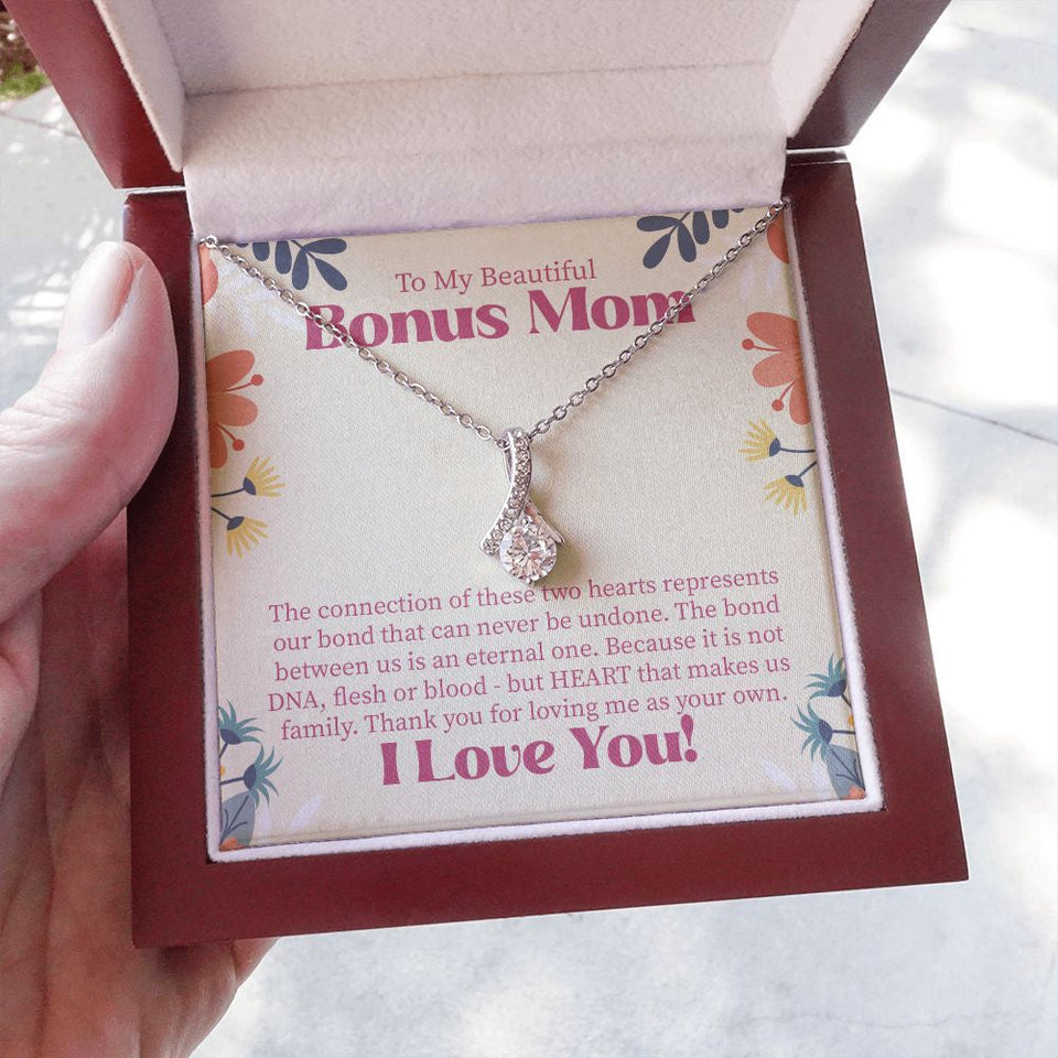 "Two Hearts" Beautiful Bonus Mom Necklace Gift From Daughter Son Alluring Beauty Pendant Jewelry Box Birthday Thanksgiving Mothers Day Christmas
