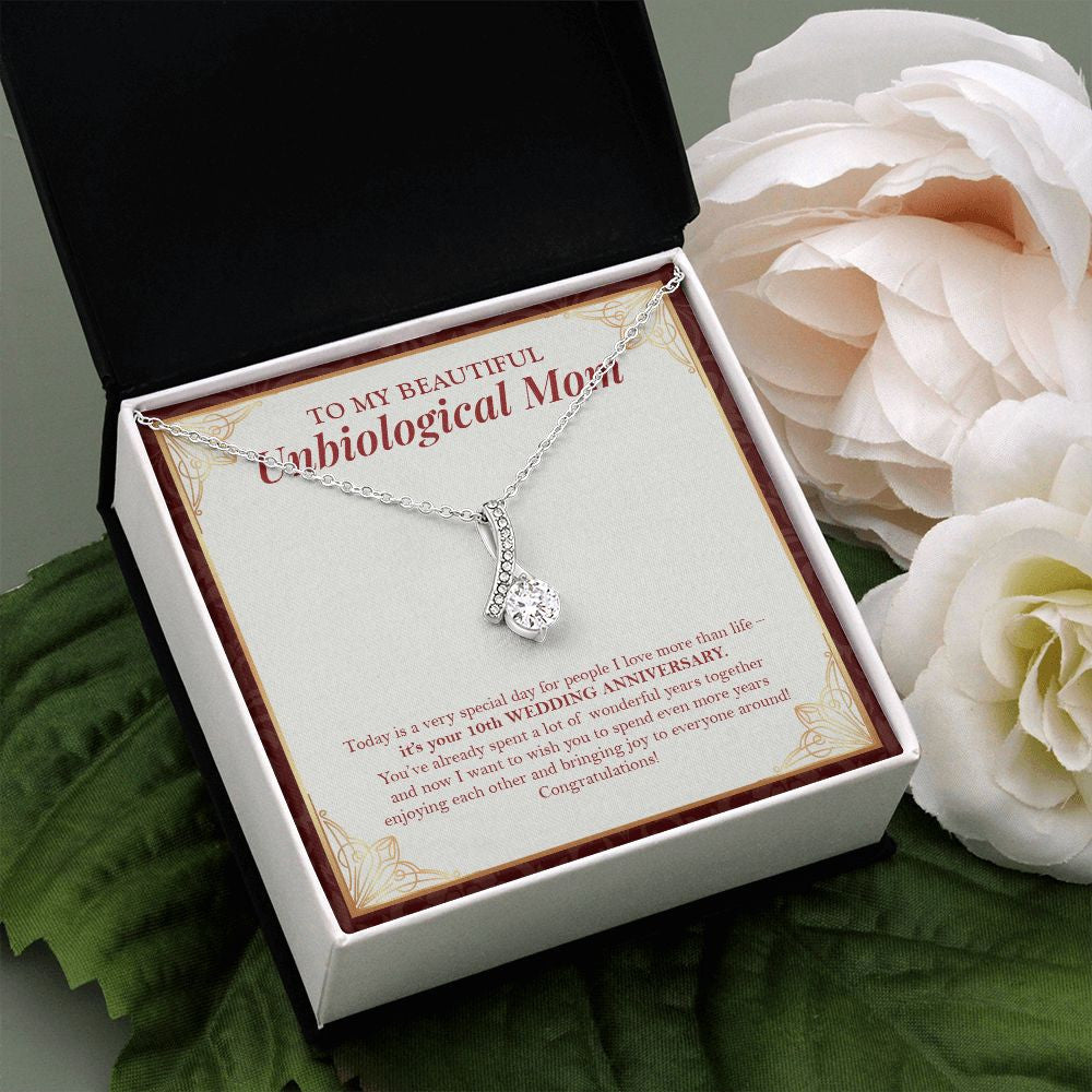 "Special Day For People I Love" Beautiful Unbiological Mom 10th Wedding Anniversary Necklace Gift From Daughter Son Alluring Beauty Pendant Jewelry Box