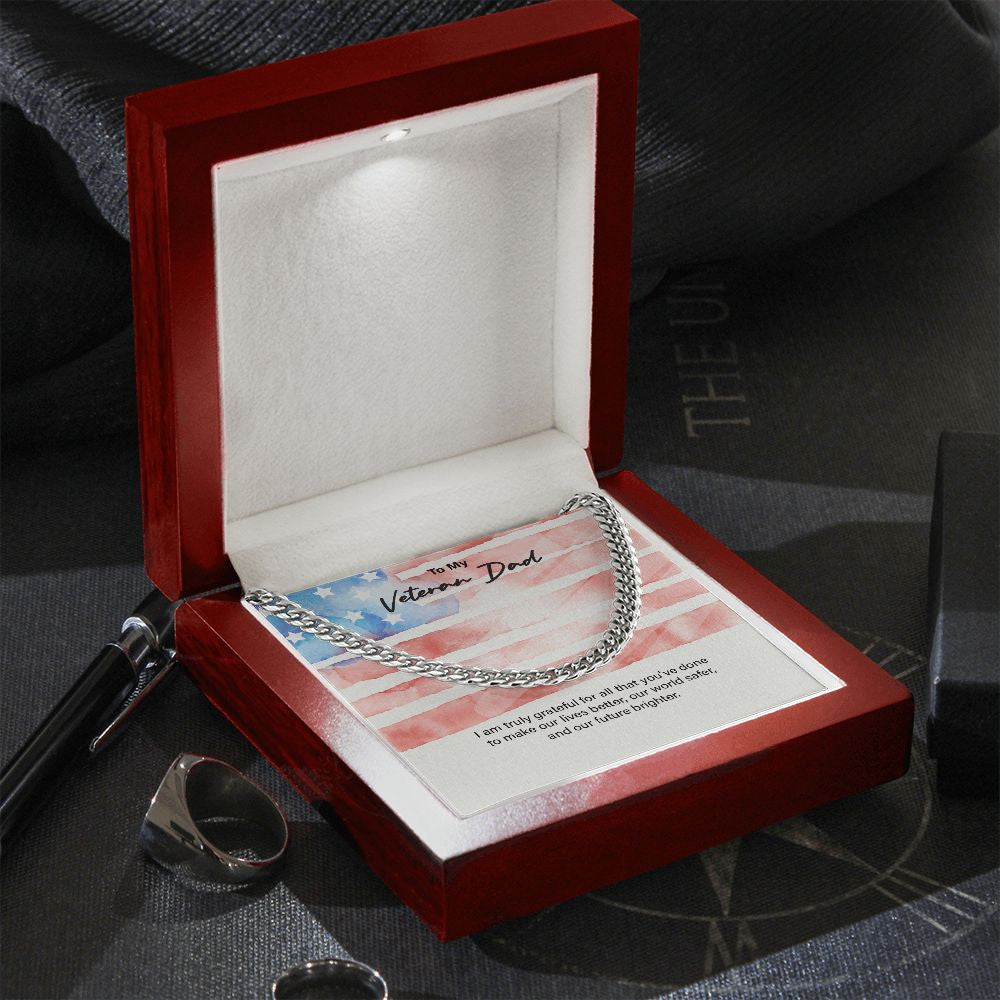 "You Make Our Lives Better" Veteran Dad Necklace Gift From Daughter Son Cuban Link Chain Jewelry Box Deployment Veterans Day Thanksgiving