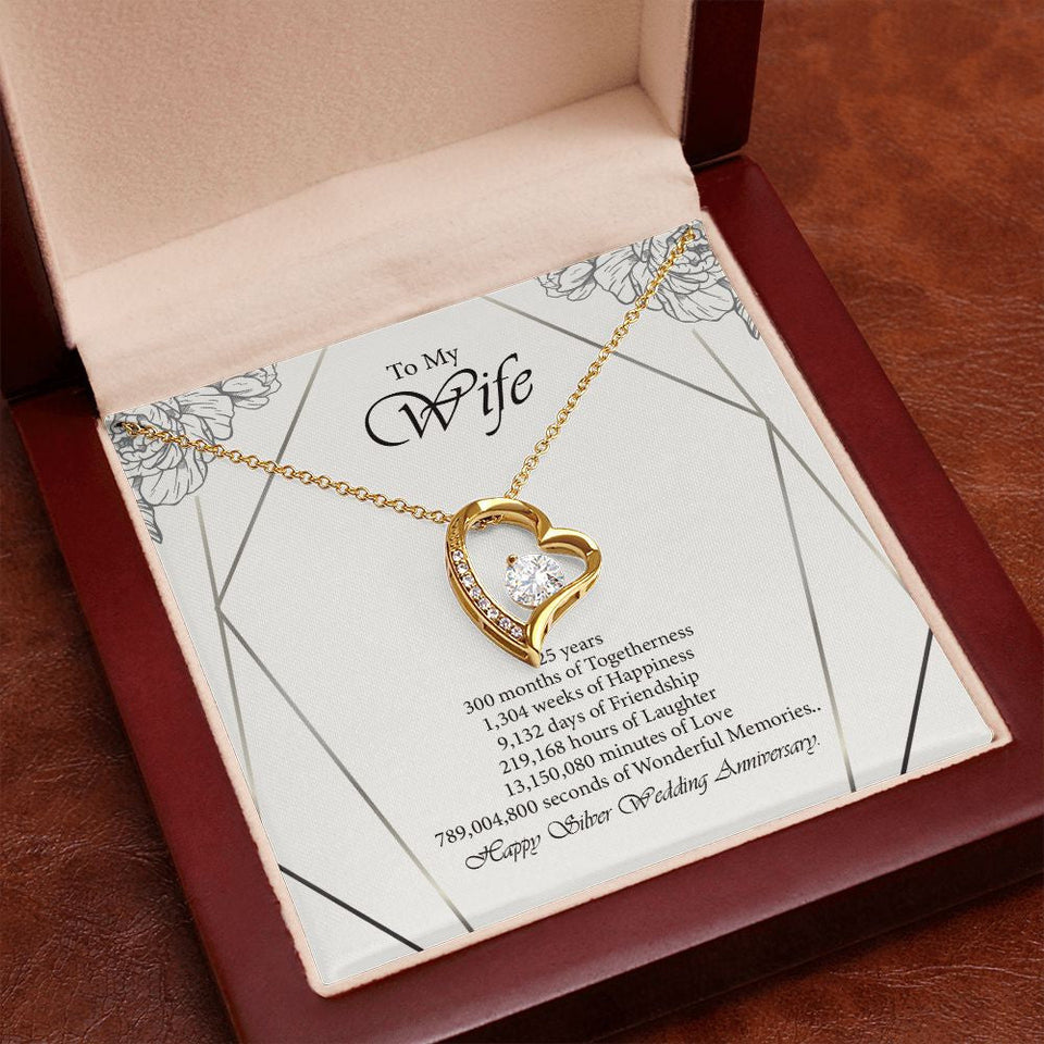 "Wonderful Memories" Wife Silver Wedding Anniversary Necklace Gift From Husband Forever Love Pendant Jewelry Box