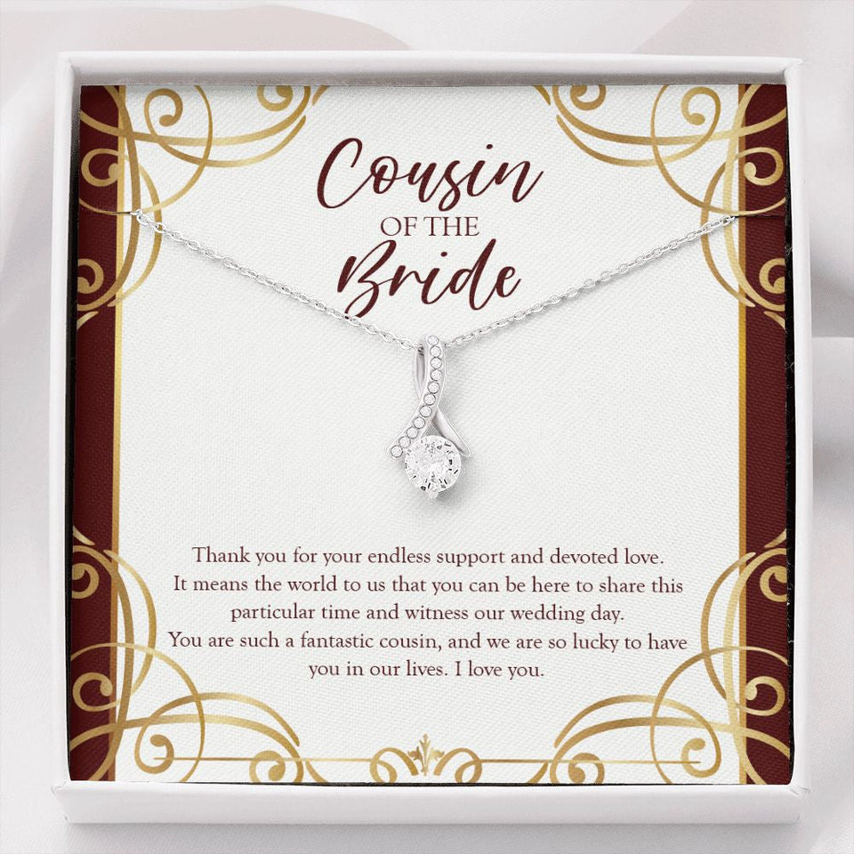 "Endless Support" Cousin of the Bride Wedding Necklace Gift Alluring Beauty Pendant Jewelry Box