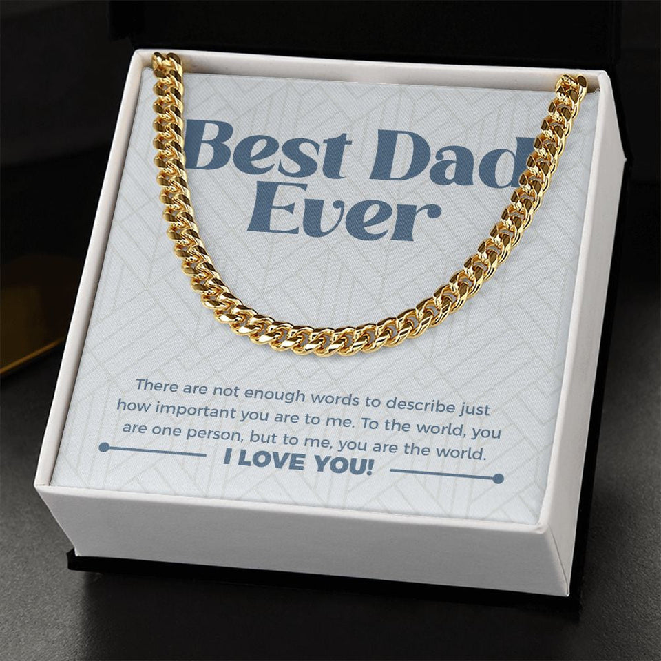 "You are the World" Best Ever Dad Necklace Gift From Daughter Son Cuban Link Chain Jewelry Box Fathers Day Birthday Christmas Valentines