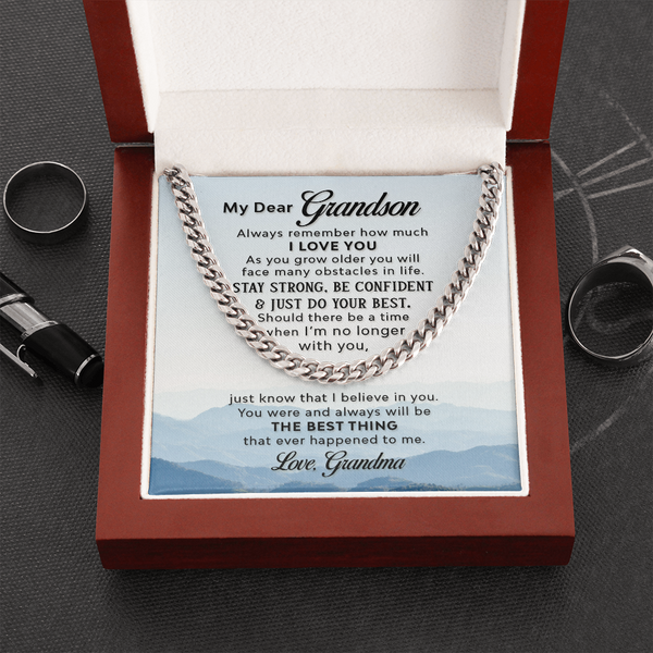 Necklace for Grandson - To My Dear Grandson Necklace from Grandma Always Remember How Much I Love You, Gift for Grandson Cuban Link Chain Necklace XL051N