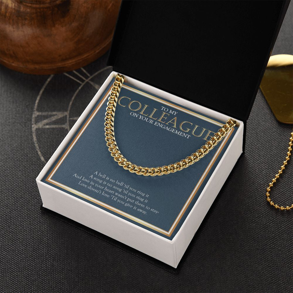 "Love In Your Heart" Colleague Engagement Necklace Gift From Co-worker Friend Cuban Link Chain Jewelry Box