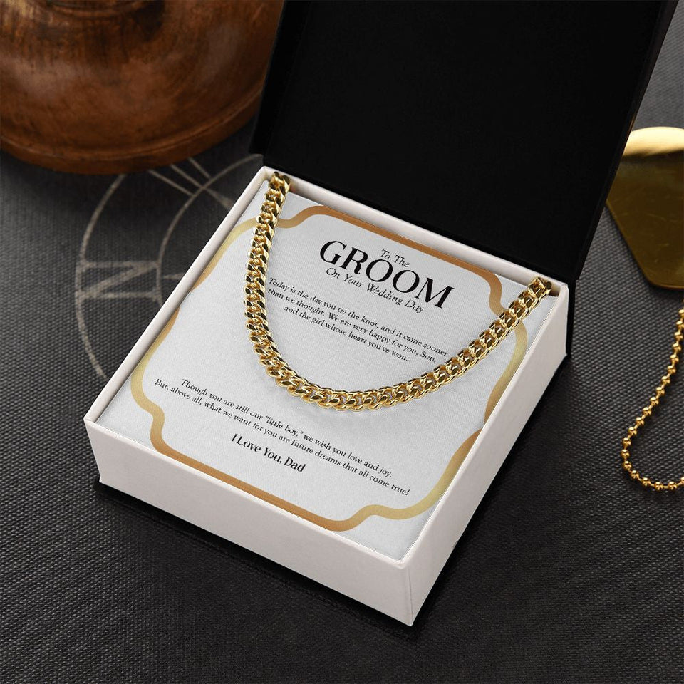 "Future Dreams" Son Wedding Day Necklace Gift From Dad Cuban Link Chain Jewelry Box