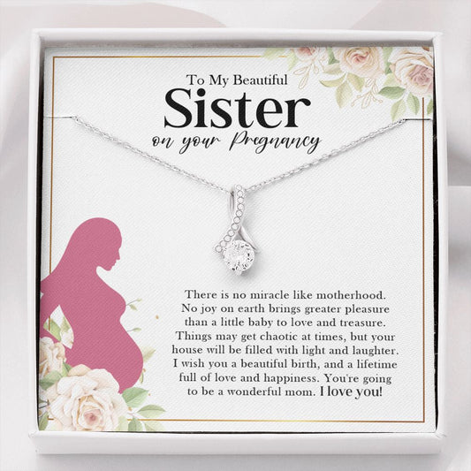 "Miracle like Motherhood" Pregnant Sister Necklace Gift From Sis Brother Alluring Beauty Pendant Jewelry Box Baby Shower Birthday Christmas New Year
