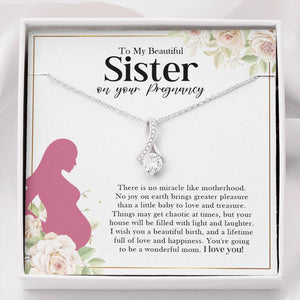 "Miracle like Motherhood" Pregnant Sister Necklace Gift From Sis Brother Alluring Beauty Pendant Jewelry Box Baby Shower Birthday Christmas New Year
