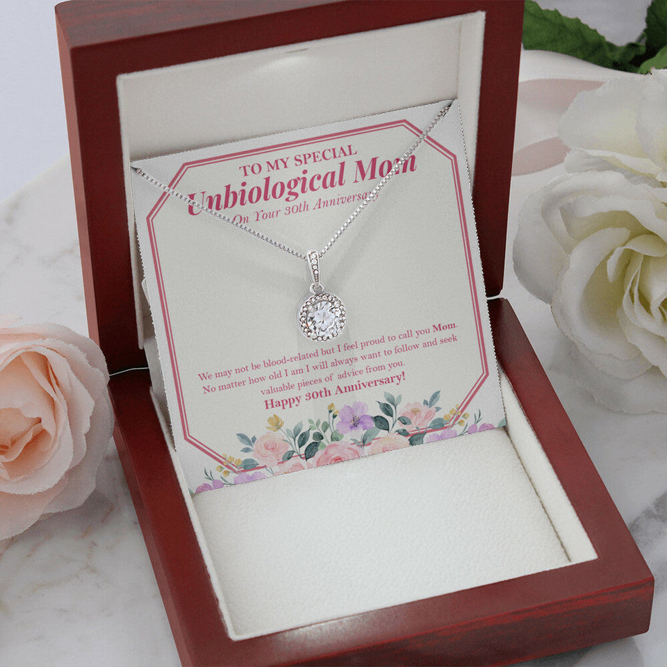 "Not Blood Related" Special Unbiological Mom 30th Wedding Anniversary Necklace Gift From Daughter Son Eternal Hope Pendant Jewelry Box