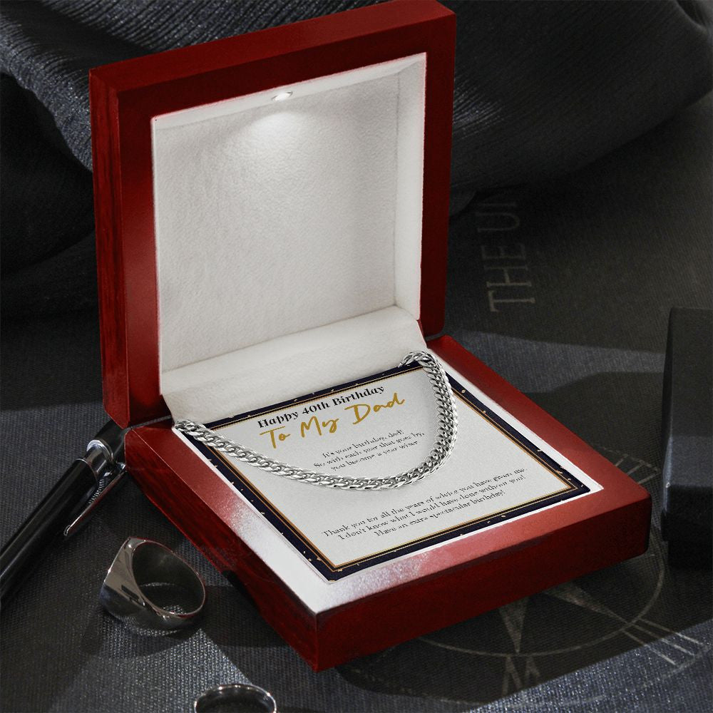 "A Year Wiser" Dad 40th Birthday Necklace Gift From Daughter Son Cuban Link Chain Jewelry Box