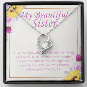 "I will Be Your Protector" Beautiful Sister Necklace Gift From Brother Forever Love Pendant Jewelry Box Birthday Wedding Christmas New Year