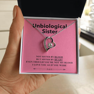 "Not My Blood" Unbiological Sister Necklace Gift From Step-Sister Bestfriend BFF Forever Love Pendant Jewelry Box Birthday New Year Christmas Graduation