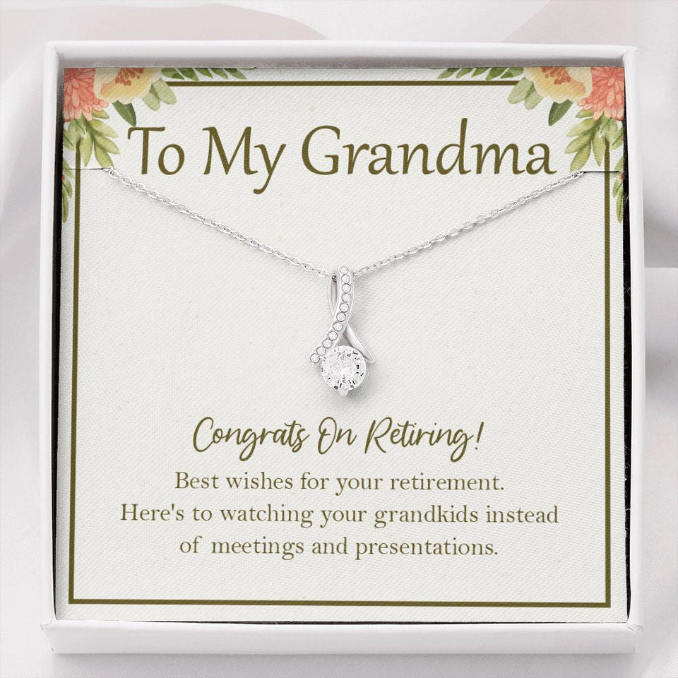 "Meetings And Presentations" Grandma Retirement Necklace Gift From Granddaughter Grandson Grandkids Alluring Beauty Pendant Jewelry Box