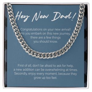 "Embark On New Journey" New Dad Necklace Gift From Friends Family Cuban Link Chain Jewelry Box Baby Shower Pregnancy Announcement Birthday