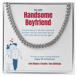 "But That's Not True" Handsome Boyfriend 4th Anniversary Necklace Gift From Girlfriend Cuban Link Chain Jewelry Box
