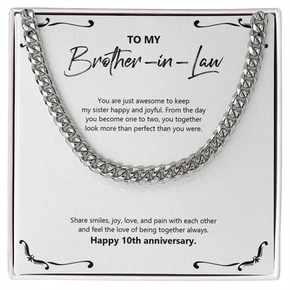 "Share Smiles And Joy" Brother In Law 10th Wedding Anniversary Necklace Gift From Sister-In-Law Brother-In-Law Cuban Link Chain Jewelry Box