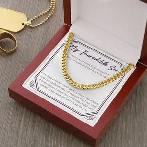 "Excited For Your Future" Incredible Son Necklace Gift From Mom Dad Cuban Link Chain Jewelry Box Birthday Graduation Christmas Wedding