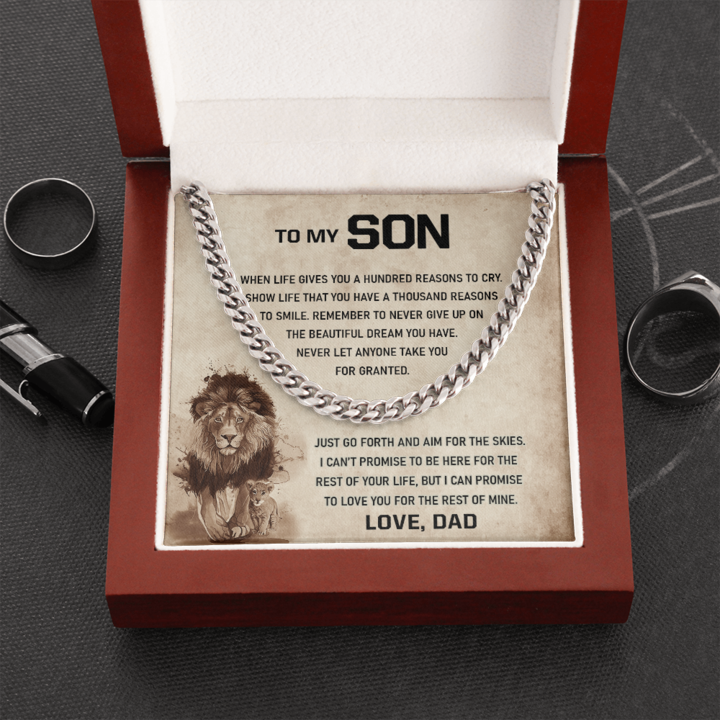 To My Son - Remember To Never Give Up - Cuban Link Chain Necklace