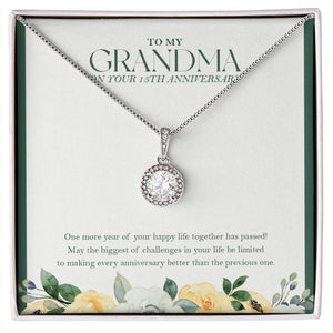 "One More Happy Life Together" Grandma 15th Wedding Anniversary Necklace Gift From Granddaughter Grandson Eternal Hope Pendant Jewelry Box