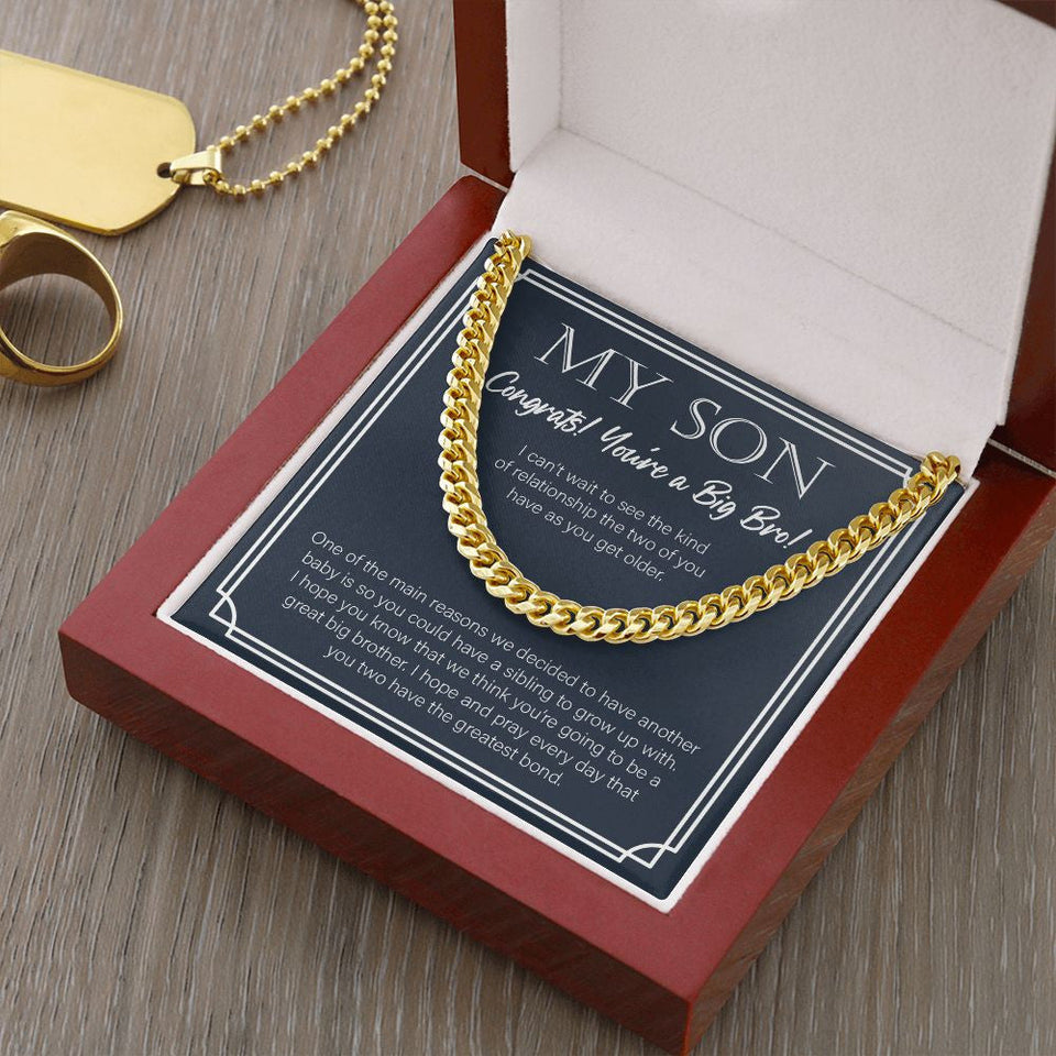 "Sibling To Grow Up With" Son Promoted To Big Bro Necklace Gift From Mom Dad Parents Cuban Link Chain Jewelry Box Birth Announcement Pregnancy Reveal