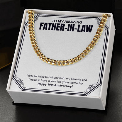 "I Feel So Lucky" Amazing Father In Law 30th Wedding Anniversary Necklace Gift From Daughter-In-Law Son-In-Law Cuban Link Chain Jewelry Box