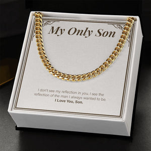 "My Reflections" Only Son Necklace Gift From Mom Dad Cuban Link Chain Jewelry Box From Mom Dad Graduation Thanksgiving Birthday Christmas