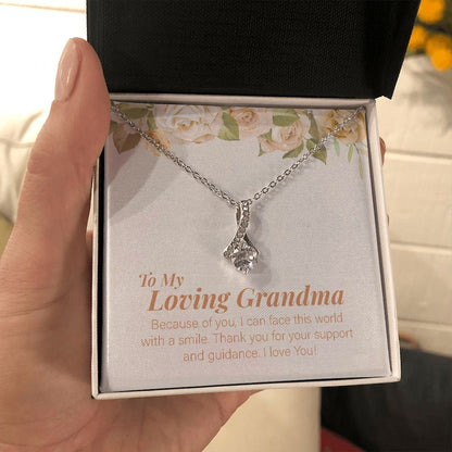 "Face The World With A Smile" Loving Grandma Necklace Gift From Granddaughter Grandson Alluring Beauty Pendant Jewelry Box Birthday Christmas New Year
