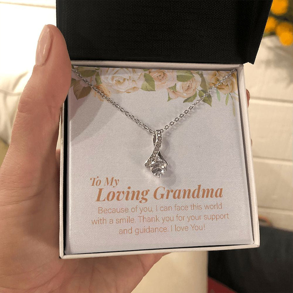 "Face The World With A Smile" Loving Grandma Necklace Gift From Granddaughter Grandson Alluring Beauty Pendant Jewelry Box Birthday Christmas New Year