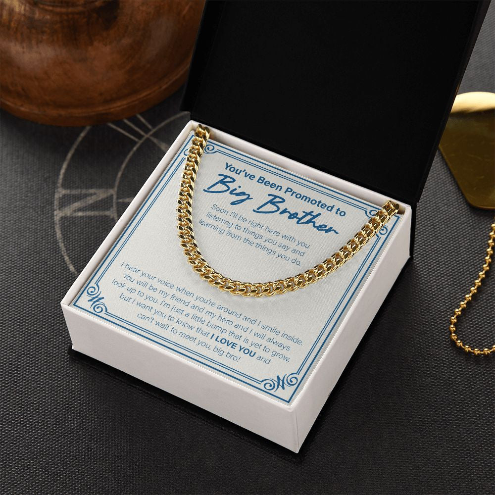 "My Friend And Hero" Promoted To Big Brother Necklace Gift From Future Sibling Cuban Link Chain Jewelry Box Baby Shower Gender Reveal