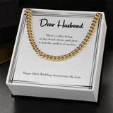 "Silver Lining" Husband Silver Wedding Anniversary Necklace Gift From Wife Cuban Link Chain Jewelry Box