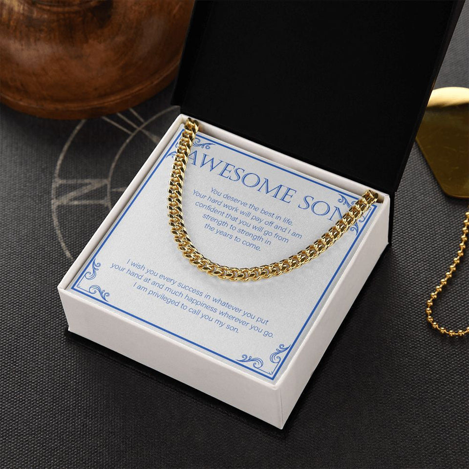 "You Deserve The Best" Awesome Son Necklace Gift From Mom Dad Cuban Link Chain Jewelry Box Graduation Christmas Birthday Thanksgiving